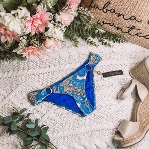 L Space Tab Side Ring Ruched Blue Bikini Bottom XS